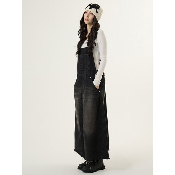 오버롤 데님 롱스커트 샌드 블랙_Overall Denim Long Skirt Sand Black
