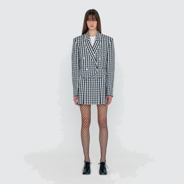 EENK WENDEL Double-Belted Pleated Mini Skirt - Ivory/Navy Check