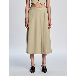 PLEATS MIXED WOOL SKIRT (LIGHT KHAKI)