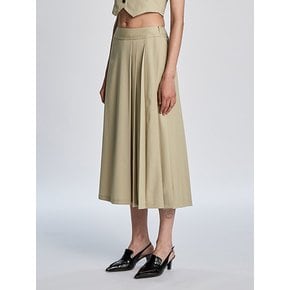 PLEATS MIXED WOOL SKIRT (LIGHT KHAKI)