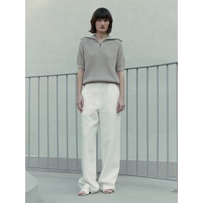 LINEN BLEND BELTED WIDE PANTS - IVORY