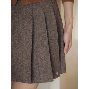 Herringbone wool pleats mini skirt_Brown