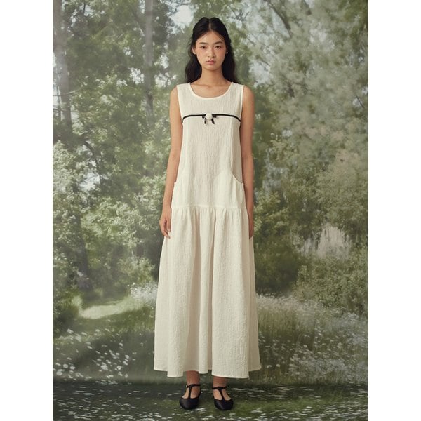 CORSAGE SLEEVELESS MAXI DRESS - WHITE