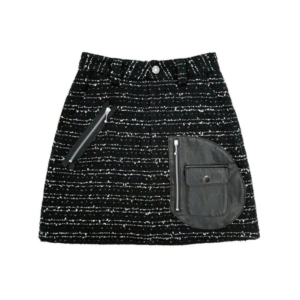 BLACK TWEED BIKER DETAIL MINI SKIRT