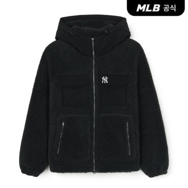 MLB [코리아공식] 우븐 믹스 후리스 후드 집업 NY (Charcoal Grey)