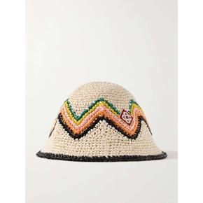 [해외배송] AS24-HAT-056-01 KNIT LOGOAPPLIQUED 크로켓 페이크 라피아 버킷 모자 B0081199072