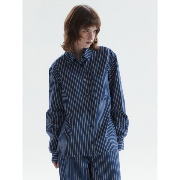 STRIPE DENIM SHIRT-BLUE(W)