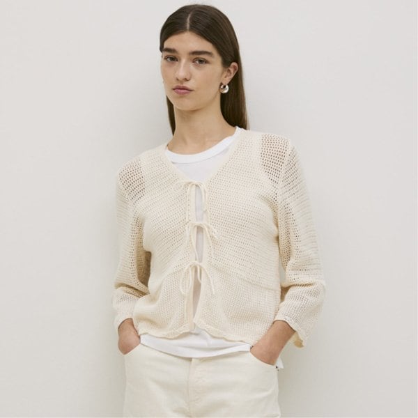 Openwork Cardigan with tie NATURAL