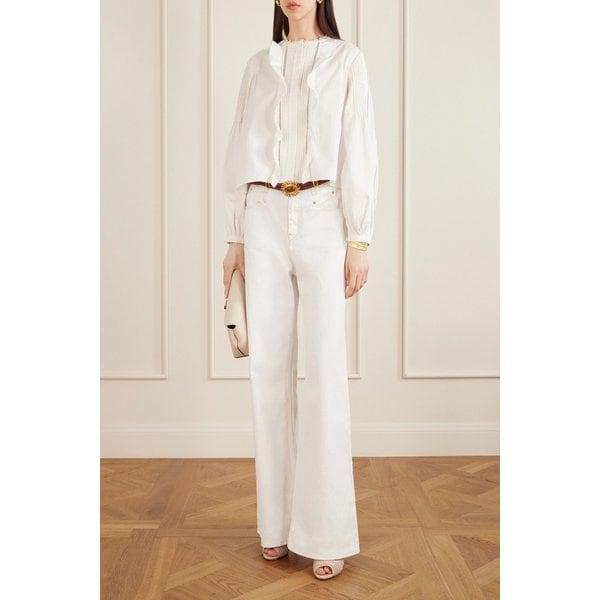 레이스 트림 러플 핀턱 코튼 포플린 블라우스 46376663162989488