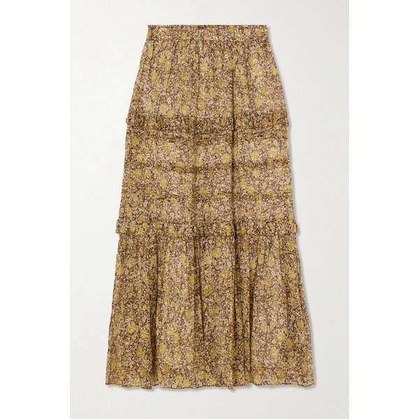 에뜨왈 볼로미아 플로럴 프린트 티어드 코튼 미디 스커트 46376663162989588