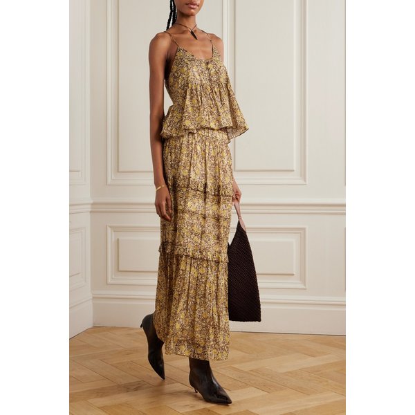 에뜨왈 볼로미아 플로럴 프린트 티어드 코튼 미디 스커트 46376663162989588