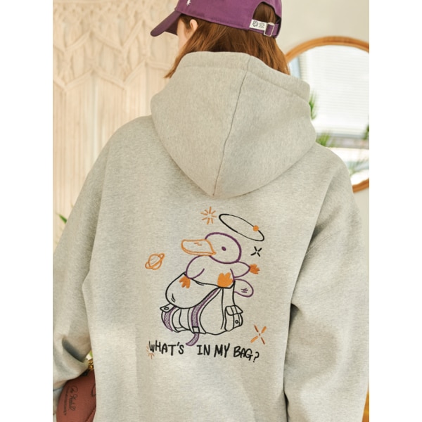 [기모] 마이백 자수 후드 그레이