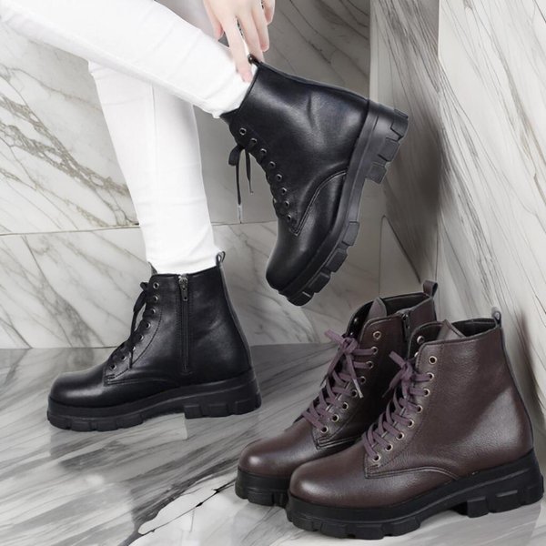 [옷자락] 여성 캐주얼 통굽 브라운 심플 앵클 워커