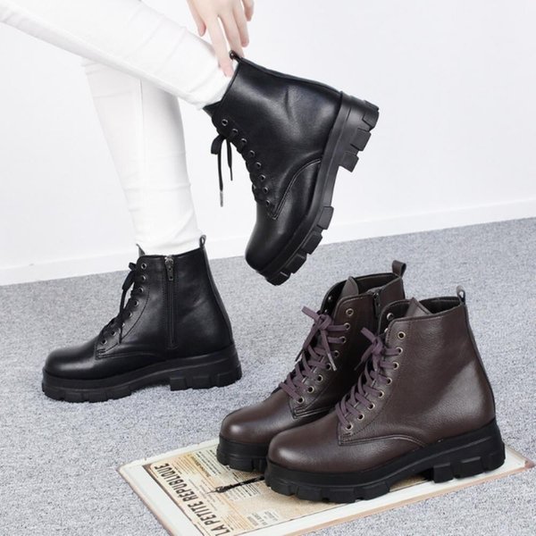 [옷자락] 여성 캐주얼 통굽 브라운 심플 앵클 워커