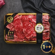 [냉장][마장동한우]1++등급(7이상) 구이3호 1.2kg (등심500g+채끝500g+갈비살200g) 한우선물세트