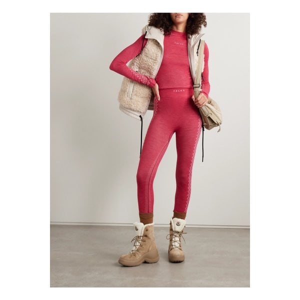 팔케 노르딕 크롭 자카드 니트 울 혼방 레깅스 레드 1647597343741196