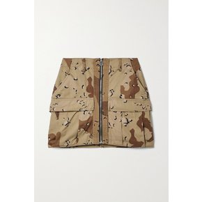 Camouflage-print Upcycled Denim Mini Skirt 브라운