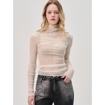 쏘리투머치러브 Cien Shirring Seethrough Turtlenect Top_Ivory