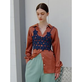 Lace-up satin blouse_Brown