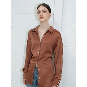 Lace-up satin blouse_Brown