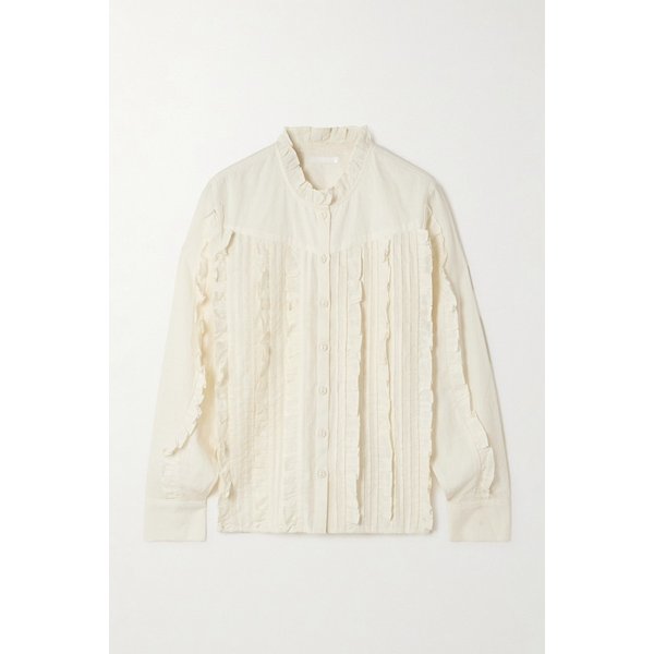 셰익스피어 인 더 파크 러플 핀턱 자수 코튼 보일 블라우스 46376663162942614