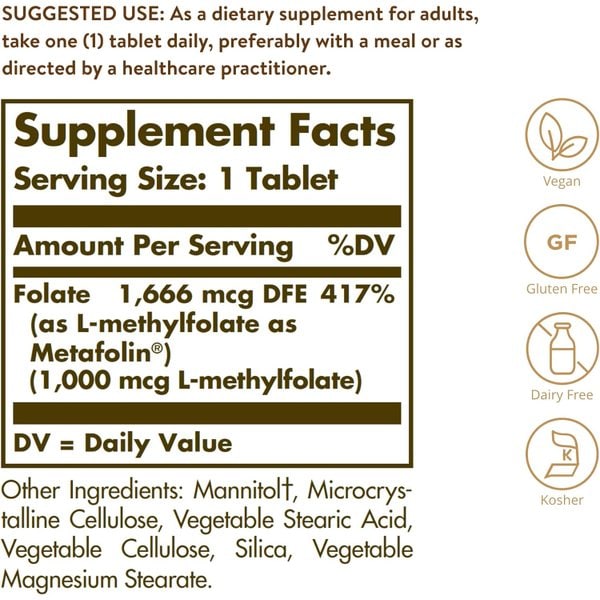 엽산 메타폴린 1000mcg 120타블렛 Solgar 엽산