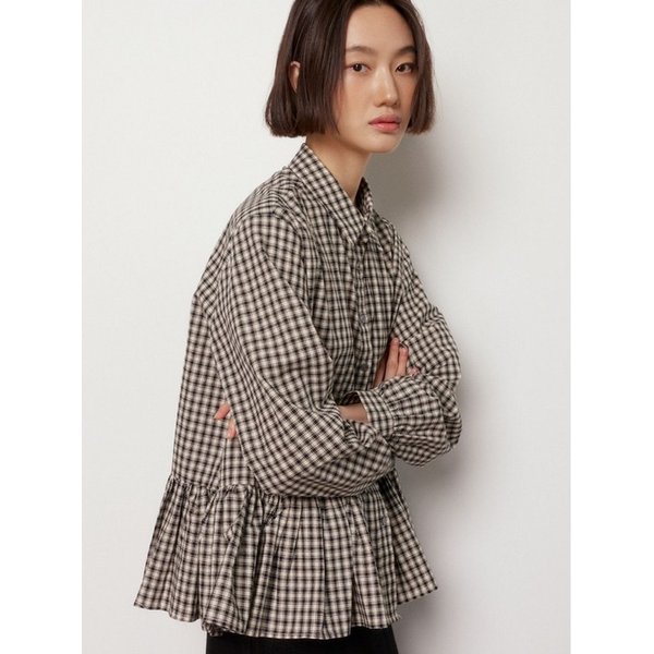 [2차]에센셜 오버핏 프릴셔츠 - 블랙체크