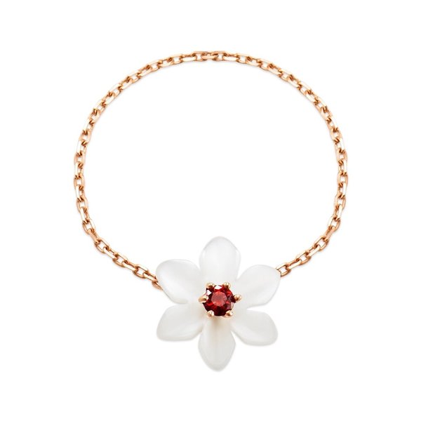 [비앤비골드] 14K 블루메 가넷 수선화 자개 체인 반지 MNR41029