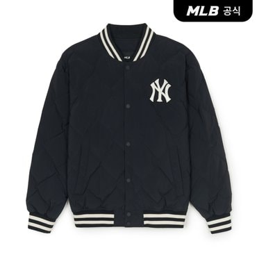 MLB [코리아공식] 바시티 다이아 퀼팅 립 경량 숏패딩 NY (Black)