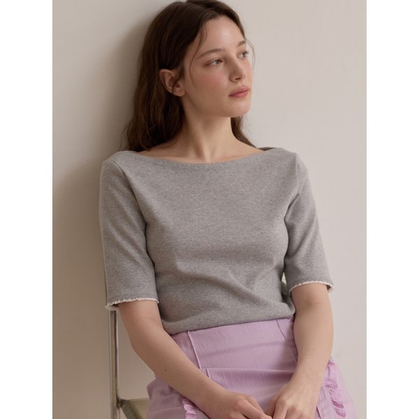 Boat neck ribbed top - Melange gray