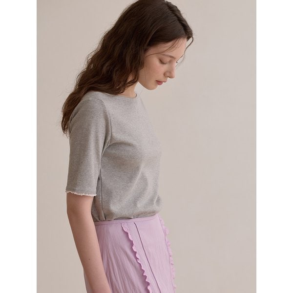 Boat neck ribbed top - Melange gray