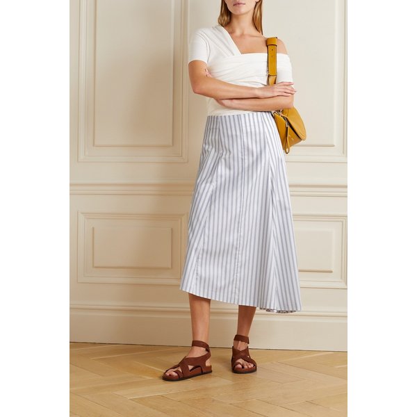 파토우 아이비 어시메트릭 스트라이프 코튼 트윌 미디 스커트 46376663162731770