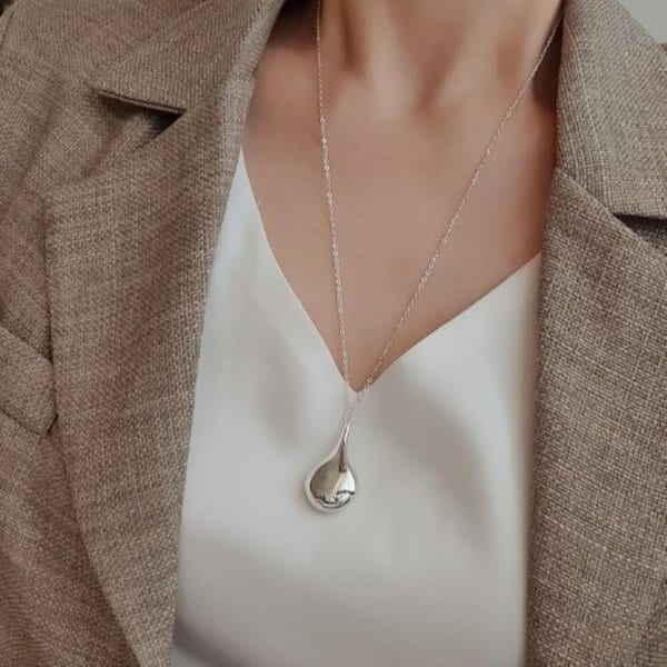 [옷자락] 여자 물방울 동글 드롭 롱 패션 목걸이