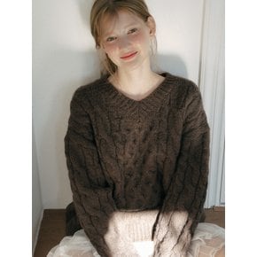 Alpaca Vintage Cable V-neck Knit_3 Colors