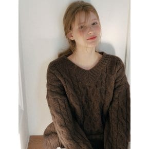 Alpaca Vintage Cable V-neck Knit_3 Colors