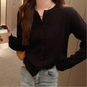 여자 데일리 무지컬러 라운드넥 여리핏 긴팔 가디건