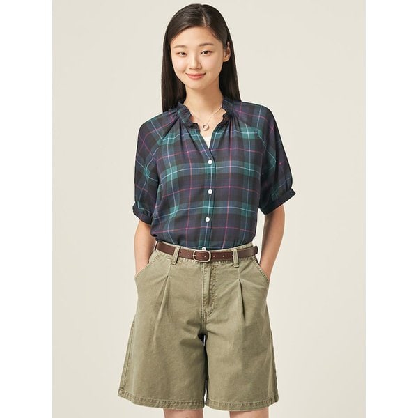 타탄체크 폴리 쉬폰 블라우스  네이비 (BF5765C53R)