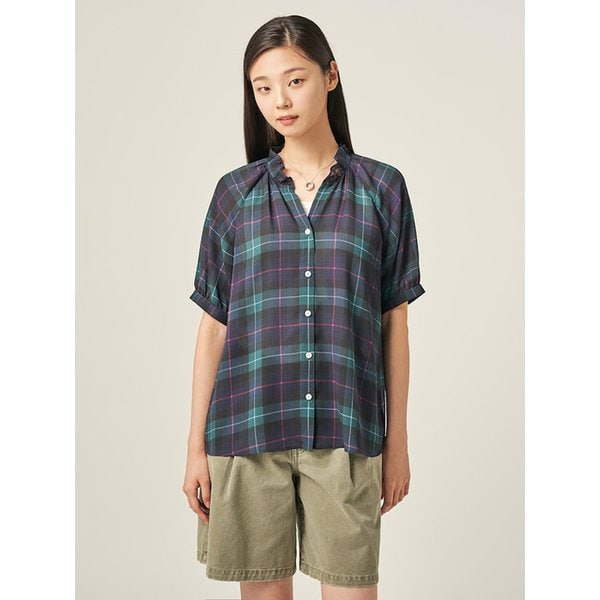 타탄체크 폴리 쉬폰 블라우스  네이비 (BF5765C53R)