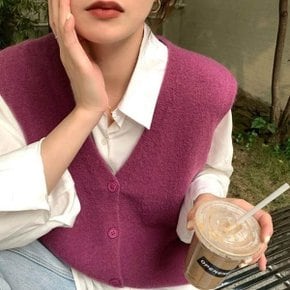 단추 가디건 조끼 탄탄한 짜임 파스텔 여성 니트 베스트