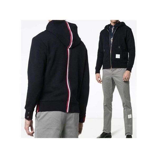 26SS 톰브라운 코튼 루프백 센터 백 스트라이프 후드 집업 MJT153A03377415 DOM