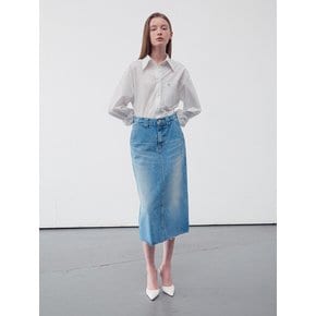 DENIM A-LINE MIDI SKIRT MID BLUE