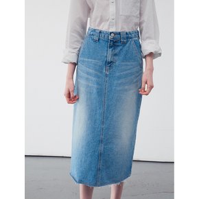 DENIM A-LINE MIDI SKIRT MID BLUE