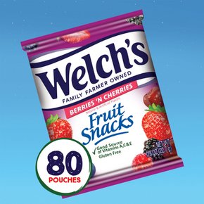 Welch`s웰치스, 글루텐 프리, 베리 앤 체리 과일 스낵 23g 파우치, 80개입 케이스