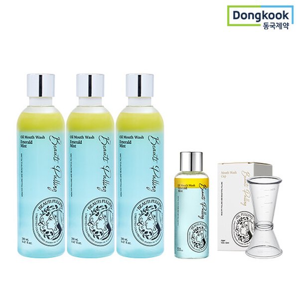 동국제약 뷰티풀링 오일가글 280ml 3개 + 80ml 1개 + 전용컵 1개 (민트/파인/루이보스)