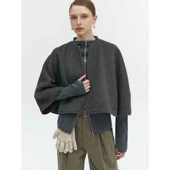 르하스 CROP ROUND ZIP-UP CAPE JACKET_CHARCOAL GRAY