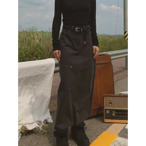 Vintage Pocket Cotton Long Skirt - Deep Grey