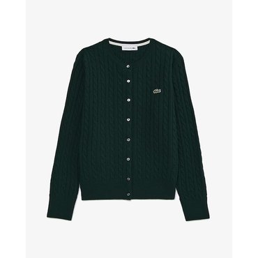 라코스테 25FW 여성   케이블 크루넥 가디건 AF092E-55NYZP(딥그린)