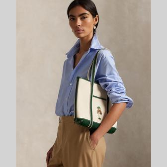 폴로 랄프 로렌 여성 폴로 베어 캔버스 스몰 쇼퍼 토트(WAPOBAG0G620455250)