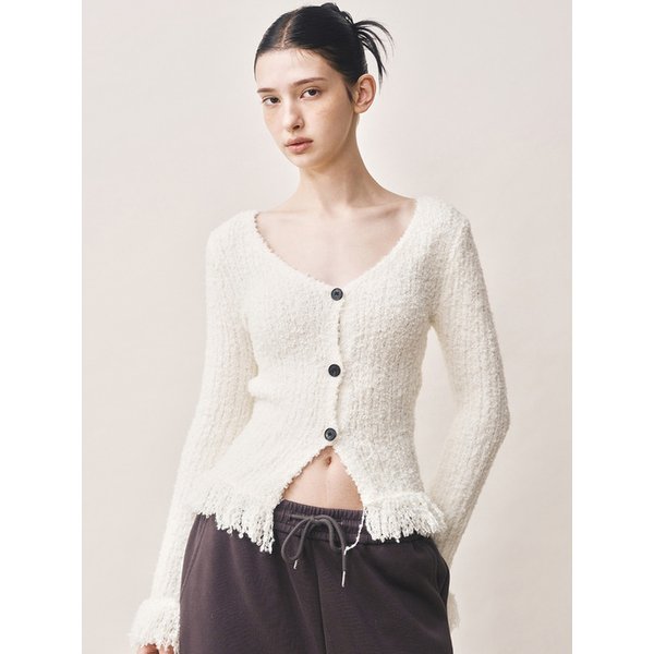 FRINGE TEXTURE SLIM FIT CARDIGAN_IVORY