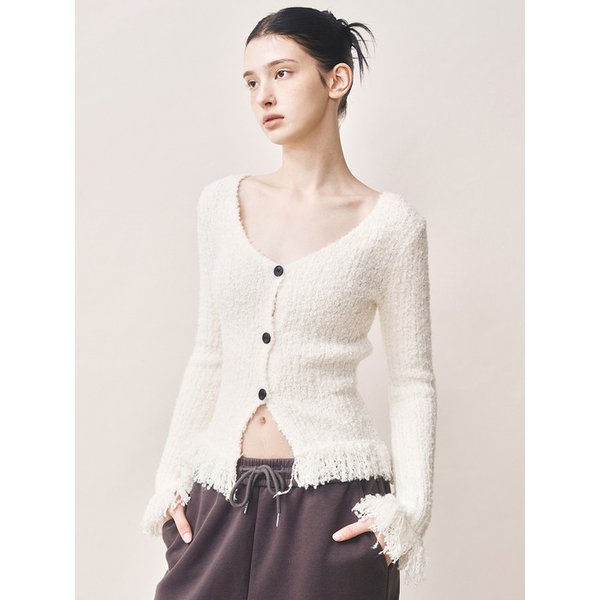 FRINGE TEXTURE SLIM FIT CARDIGAN_IVORY